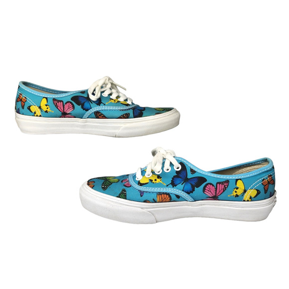 Vans Shoes Womens 6 Blue Butterfly Colorful Low Tops Lace Up Sneakers Skateboard - Picture 2 of 11